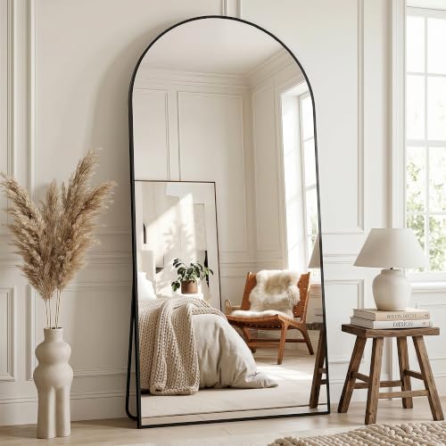 Full Length Mirror, 76"x34" Arched Floor Mirror Freestanding, Floor Standing Full Body Mirror with Stand for Bedroom, Hanging Mounted for Living Room Cloakroom, Black - color: Black, size: 76"L x 34"W