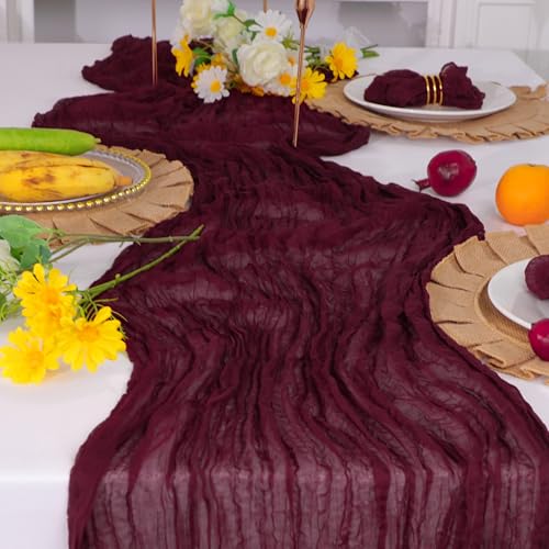 Snowkingdom Burgundy Cheesecloth Table Runner Decor for Christmas 120" - color: Burgundy, size: 10FT/1Pc