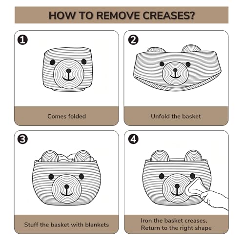 CherryNow Large Baby Basket for Gifts Empty, Cute Bear Design, Light Grey - color: Light Grey, size: 15.7"D x 10.5"H