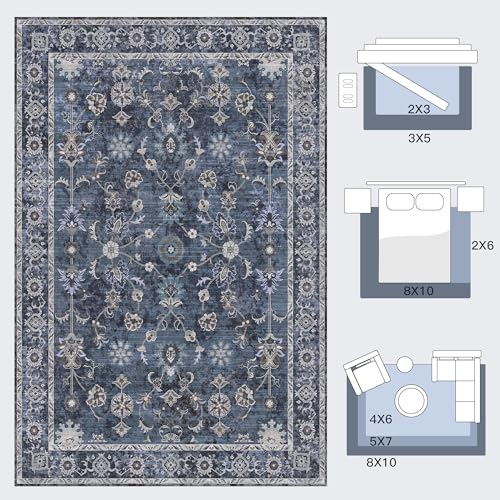 Tangsoo 2x6 Washable Runner Rug Non Slip,Blue Runner Rugs for Hallway - color: Distressed Blue Black, size: 2' X 6' (Runner)