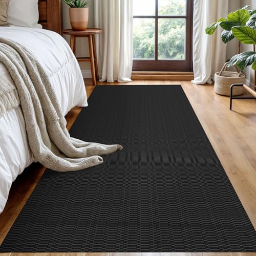 KOZYFLY 3x8 Runner Rug, Washable Non Slip Kitchen Hallway Rug, Black/Grey - color: Black/Charcoal Grey, size: 3' x 8' (Rectangular)