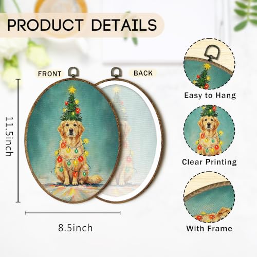OINDADE Funny Christmas Golden Retriever Dog Oval Wall Art Hanging Decor - color: Christmas Golden