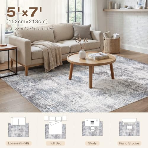 5X7 Area Rugs Washable Soft Modern Abstract Non-Slip Rug for Living Room - color: Blue, size: 5' x 7' (Rectangular)