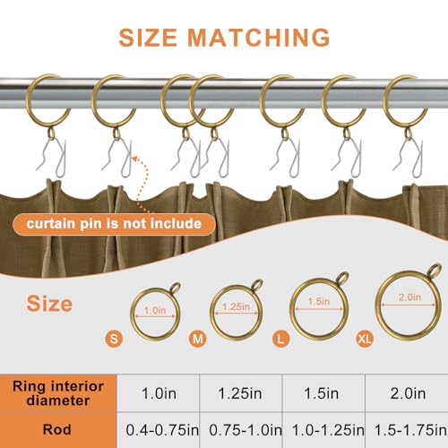Antique Brass Curtain Rings with Eyelets for Up to 1.2-inch Curtain Rods (Set of 30 PCS Curtain Rings) - size: 1 1/2 inch Inner Diameter