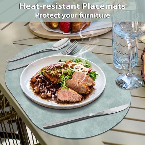 ADRIMER Oval Placemats Set of 6, Wipeable Faux Leather, Light Blue - color: Light Blue