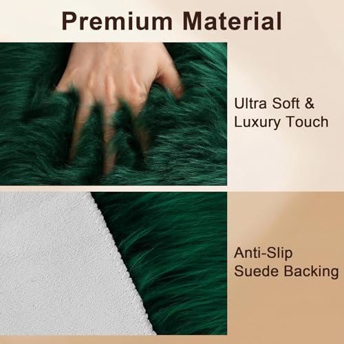 Emerald Green Faux Fur Sheepskin Round Rug 4x4 ft, Fluffy Shag Circle Rug - color: Emerald Green, size: 4' x 4' (Round)