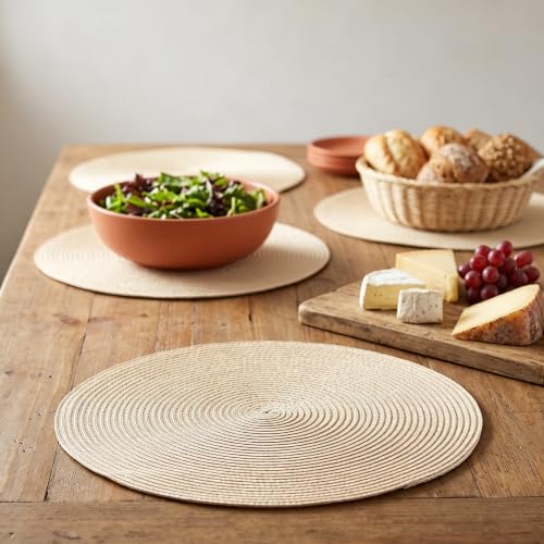 20 Pcs 15 Inch Round Woven Placemats, 38cm Braided Place Mats Heat Resistant for Kitchen Dining Party Table Decor, Beige