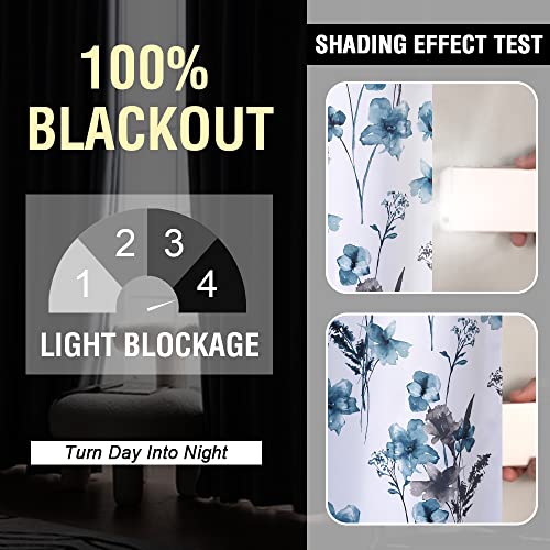 H.VERSAILTEX 100% Blackout Curtains 63 inch Length 2 Panels Set Cattleya Floral Printed Drapes Leah Floral Thermal Curtains for Bedroom with Black Liner Sound Proof Curtains, Grey and Blue - color: Cattleya - Grey/Blue, size: 52"W x 63"L (Pack of 2)
