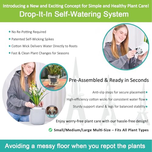 GreenShip 4 Pack Self Watering Planter Insert Watering Spikes, Watering Stakes with Wicking Rope, Plant Spikes for Indoor Outdoor Plants, Vacation Plant Watering Device for Planter Height 12" to 17" - size: Medium(4 Pack)