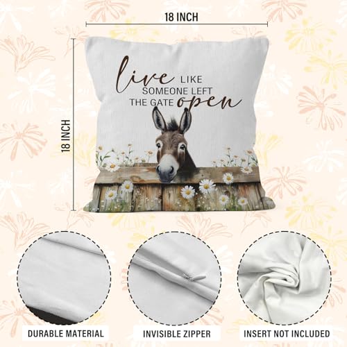 Donkey Throw Pillow Covers 18x18,Farmhouse Western Animal Pillow Covers for Home Bedroom Couch, Live Like Someone Left the Gate Open, Donkey Gifts for Women - color: 0-donkey-2