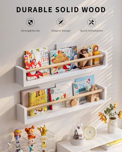 Seocry Nursery Book Shelves, 4 Pack, Wall Book Shelves for Kids Room, Baby, Toddler, Nursery Decor (White Wood, 23.1 Inches) - color: White Wood, size: 23.1 Inches
