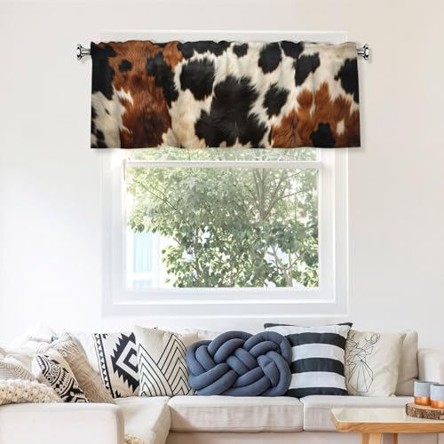 Cow Print Curtain Valance Short Rod Pocket Window Treatment for Living Room Bedroom Kitchen Bathroom 1 Panel 54" W x 18" L - color: Cow Print