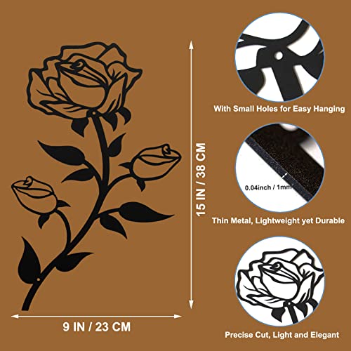 ESTART Black Metal Rose Flower Wall Decor, 15" H Floral Wall Art - color: 1 Piece