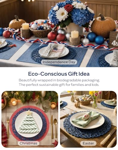 Round Bohemian Woven Paper Placemats Set of 6, Blue - color: Blue, size: Set of 6
