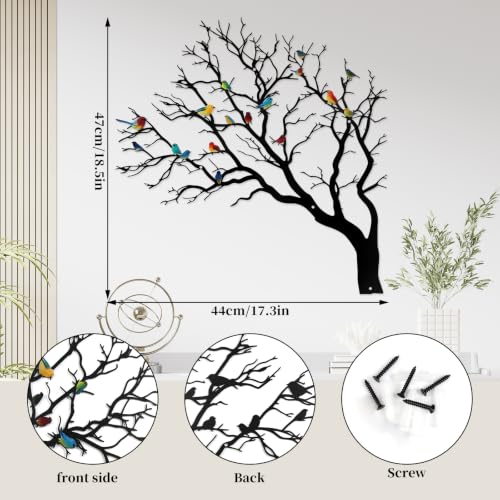 YIYA Colorful Birds on Tree Branch Metal Wall Art 3D Iron Sculpture