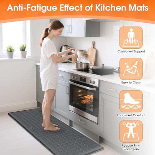 TranquilRelax 2-Piece Kitchen Mats, Cushioned Non-Slip Floor Mats, Grey - color: Grey, size: 2-Piece | 30"+47" | Standard