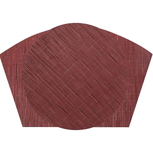 SHACOS Small Round Table Placemats Set of 5 Woven Vinyl Wedge Placemats with Centerpiece Round Table Mats Heat Resistant Wipe Clean (5, Burgundy Red) - color: Burgundy Red