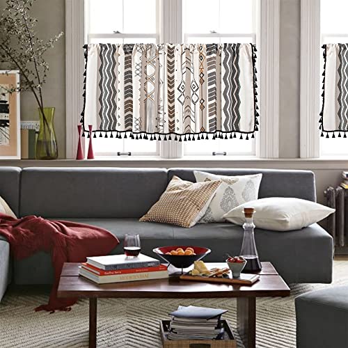 RYNGHIPY Boho Window Valance Cotton Linen Curtain Tiers Farmhouse Window Curtain Topper for Kitchen Living Room Bedroom 55 x 24 Inches Length - color: Cream Black, size: 55"W x 24"L (Pack of 1)