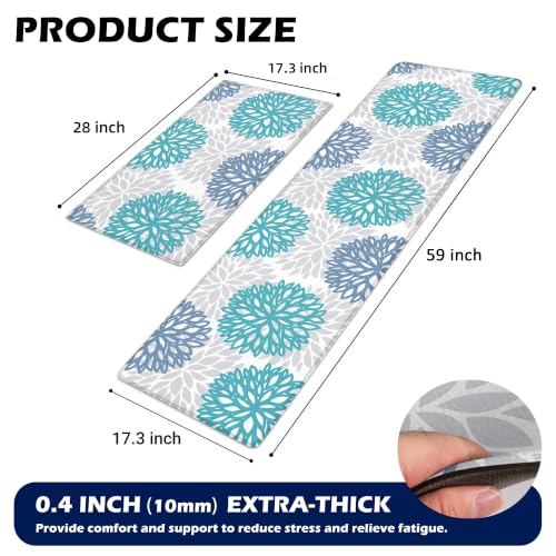 Teal Kitchen Mats Set of 2 Cushioned Anti Fatigue Kitchen Rugs Non Slip Waterproof Runner Memory Foam Kitchen Floor Mat Comfort Standing Mat for Sink,Office,Laundry - color: Teal Blue, size: 17.3"x28"+17.3"x59"--0.4"Th