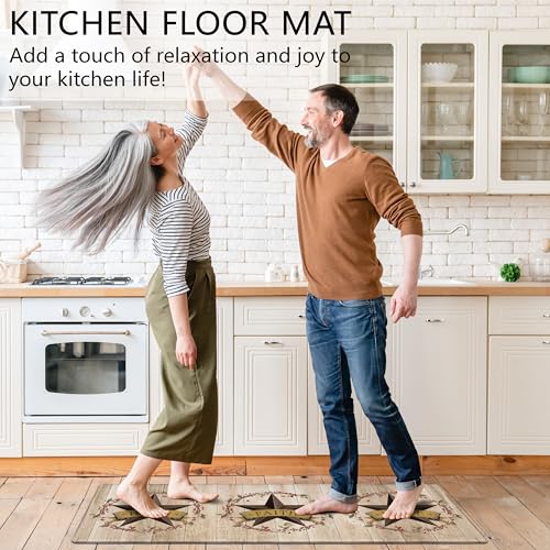 Western Kitchen Rugs Set of 2 Anti Fatigue Mats for Floor Brown Texas Star Rugs Rustic Farmhouse Kitchen Decor Non Skid Waterproof Comfort Standing Runner Mat for Sink Laundry Office - color: Brown