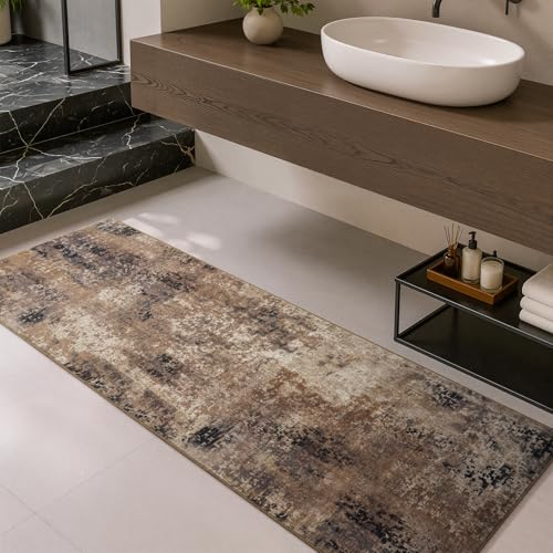 Merelax 2x6 Hallway Runner Rug Washable Non-Slip Brown Red Low Pile Carpet - color: Brown Red, size: 2' x 6'(24''x72'')