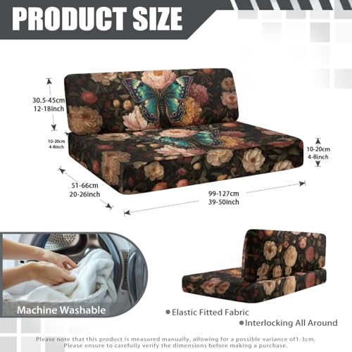 Butterfly Peony Print 2 Pcs RV Dinette Cushion Covers Non-Slip Sofa Furniture Protector Comfortable 2 Seat Sofa Chair Cover Slipover for Travel Trailer Couch - color: Butterfly Peony
