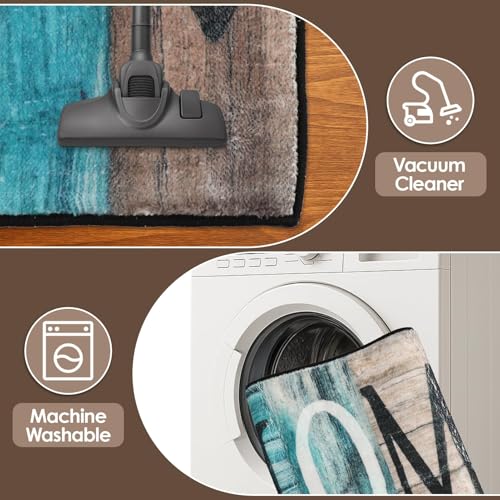 Kitchen Rugs Sets of 3 Non Slip Washable Mats for Floor, Turquoise - color: Turquoise Teal
