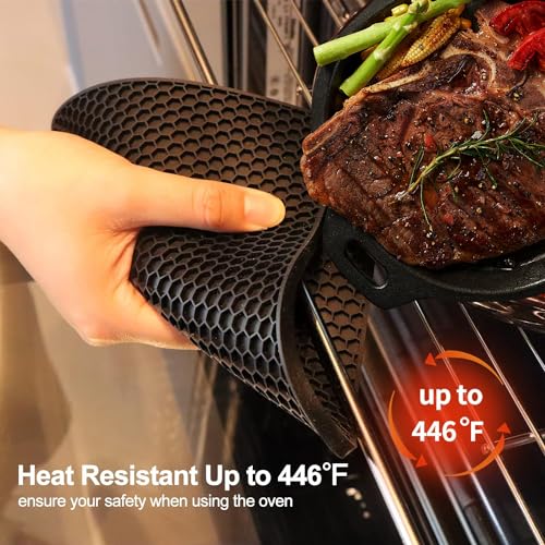 4 Pack Silicone Trivets for Hot Pots and Pans, Pot Holders Hot Pads, Non-Slip & Heat Resistant Silicone Mats for Kitchen Counter, Soft Durable Drying Mat, Jar Opener and Coasters (2 Black+2 Dark Grey) - color: 03 Deep Gray + Black Round, size: 7x7in