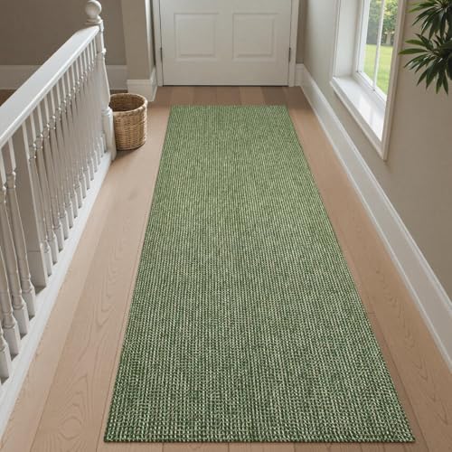 Uphome Kitchen Runner Rug, 2x7 Washable Boho Rug Runners for Hallways Non Slip, Low Pile Woven Cotton Modern Carpet Runners, Stain Resistant Bedroom Runner Rug for Hallway Entryway Entrance, Green - color: Green, size: 2' x 7' (Rectangular)