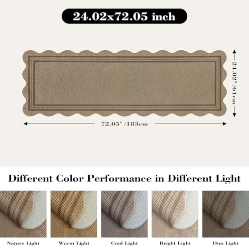 Scalloped Easy Jute 2x6 Kitchen Runner Rug, Washable Rugs for Entryway Non Slip Outdoor Indoor Long Rug, Farmhouse Modern Carpet for Hallway Bedroom - color: Brown Geometric, size: 2'x6' (Runner)