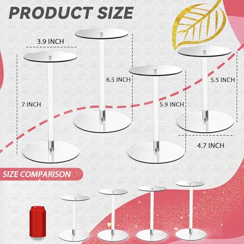 4 Pack Small Round Acrylic Display Risers Stands, Pedestal Stand