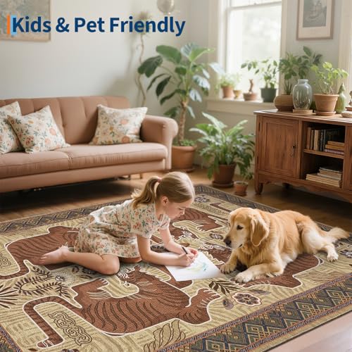 GarveeHome Tiger Print 2'x6' Washable Runner Rug Non Slip Boho Hallway Rug - color: Camel, size: 2' x 6' (Rectangular)