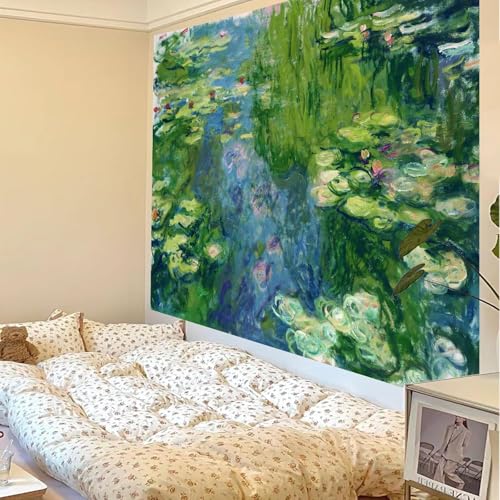Apdidl Monet Water Lilies Floral Wall Tapestry for Bedroom Aesthetic, Cool Plant Flower Art Poster for Room Decor, Green Nature Large Wall Hanging Tapestries for Living Room Dorm 60" X 79" - color: Monet Water LiliesTapestry, size: 79"L x 60"W