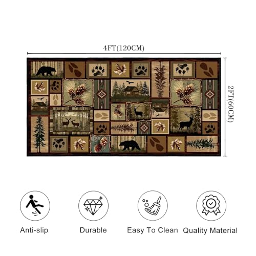Rustic Cabin Runner Rug 2x4,Deer Bear Wildlife Kitchen Runners Rug - size: 2'x4'