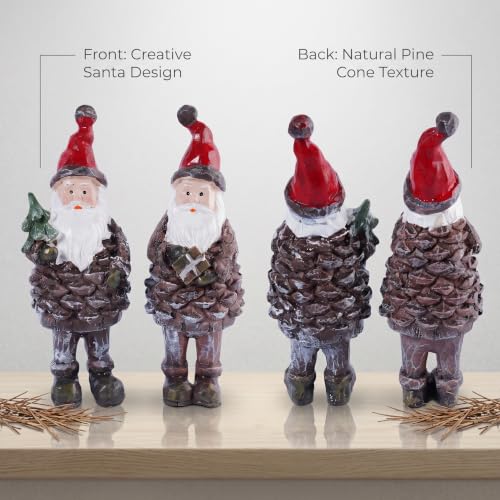 Resin Pine Cone Santa Set of 2 Christmas Figurines