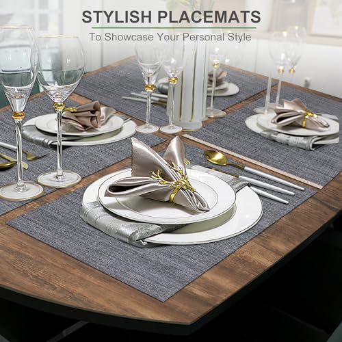 BETEAM Placemats Set of 12, Woven Vinyl Place Mats for Dining Table, Gray - color: Gray, size: 12 Pcs