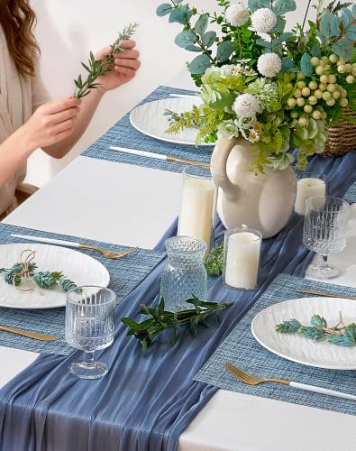 Deep Navy Woven Placemats Set of 12 - Heat Resistant Non-Slip Place mats for Dining Table, Washable Durable PVC Vinyl Woven Table Mats(Deep Navy, 12) - color: C1- Deep Navy, size: Set of 12
