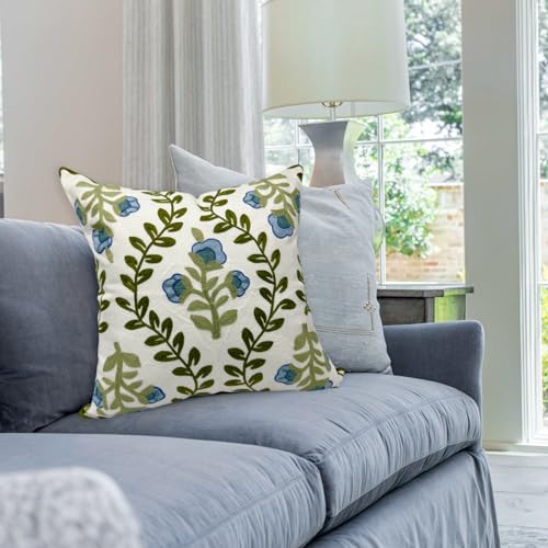 Alysheer Floral Embroidered Decorative Throw Pillow Cover 18"x 18",1pc Blue - color: Blue, size: 18" x 18" (Pack of 1)