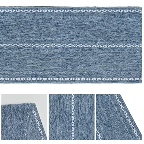 Artoid Mode Blue Rustic Cotton Linen Table Runner 13x36 Inch - color: Blue, size: 13" x 36"