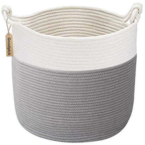 Goodpick Woven Rope Blanket Basket Living Room, 40L, Grey - color: Grey, size: 15 × 14.2 inches