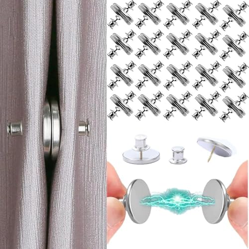 20 Pairs Magnetic Curtain Clips with Tacks - Strong Double Sided Curtain Magnets Closure - 0.8" No-Tool Weighted Magnets for Curtains Prevent Light Leaking & Secure Drapes for Home, Bedroom, Office - color: 20 Pairs