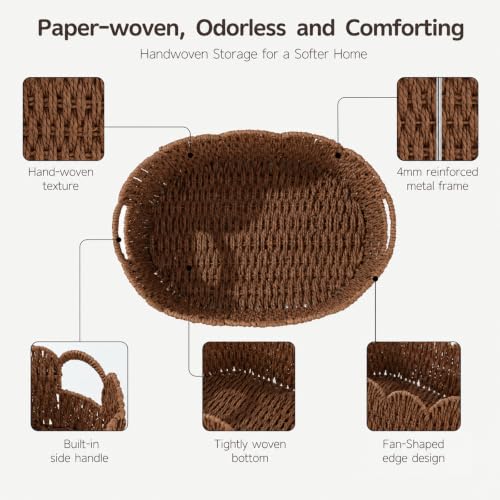 Endymion Set of 2 Paper Rope Scalloped Basket, Wicker Storage Baskets - color: Coffee