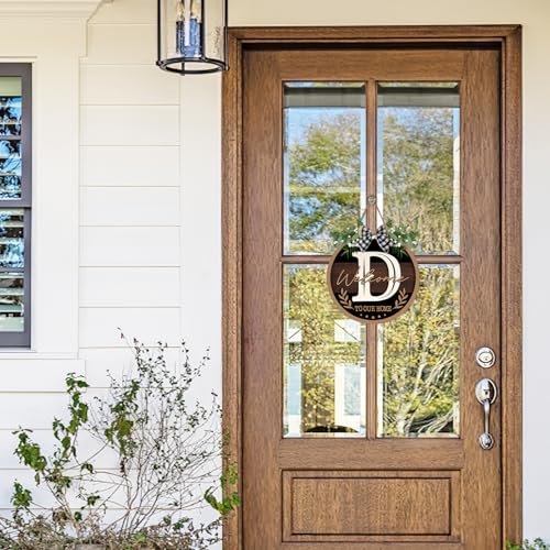 Monogram Letter D Front Door Sign, Welcome to Our Home Family Last - color: D