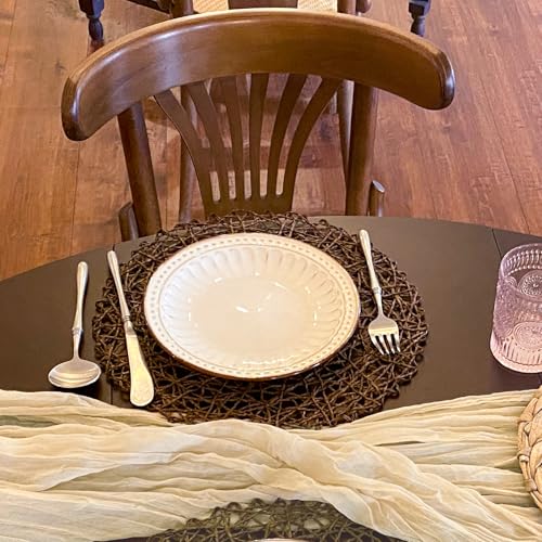 AHHFSMEI Paper Braided Round Placemats Set of 12 Natural Non-Slip Heat Resistant Table Mats for Dining Tables Woven Indoor & Outdoor Place mats(Coffee,12) - color: Coffee