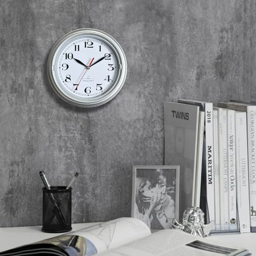 WANGIRO 8" Modern Wall Clock Silent Non-Ticking Battery Powered - color: Space Silver