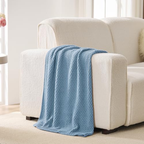 Light Blue Throw Blanket, Sweater-Soft Moss Knit, 50x60 Inches - color: Moss-light Blue, size: 50"x60"