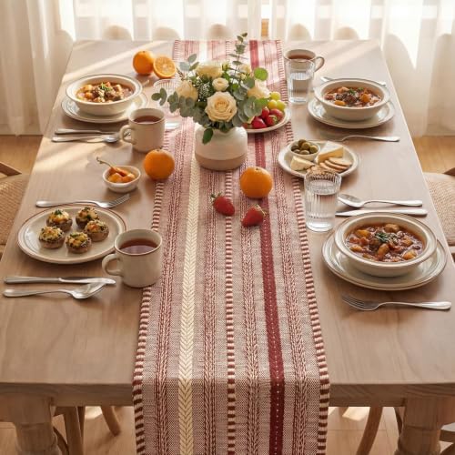Artoid Mode Red Farmhouse Stripe Braided Table Runner 12x72 Inch - color: Red, size: 12" x 72", Table Runner