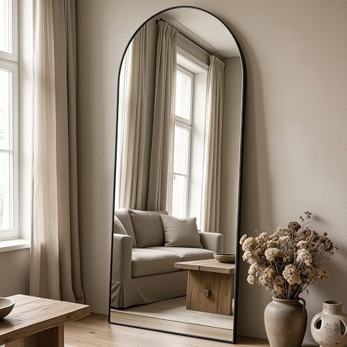 Antok 58" x 20" Arched Full Length Floor Mirror, Aluminum Frame, Black - color: Black, size: 58"L x 20"W