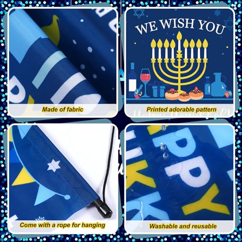 Tegeme 3 Pcs Hanukkah Door Sign Flag Chanukah Door Blue White Doors Banner - style: Hanukkah