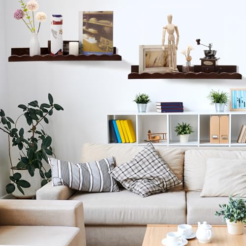 Suzile 2 Pcs Scalloped Floating Wall Shelves,12",Walnut Brown - color: Walnut Brown, size: 12"